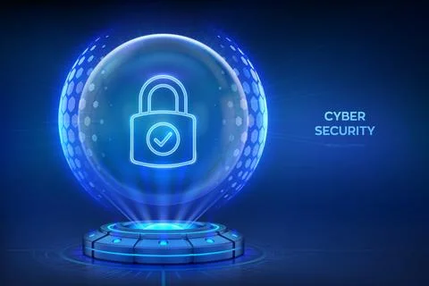 Cyber security. Holographic platform with glowing rays forming a projection.. Ilustração Stock