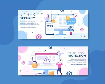 Cyber Security Horizontal Banner Template Hand Drawn Cartoon Flat Illustratio Stock Illustration