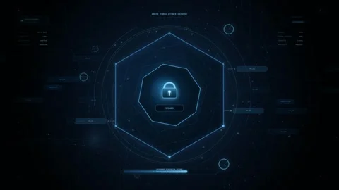 Cyber Security HUD Interface with Brute Force Attack Defense and Secure Lock Stock Footage 344829802