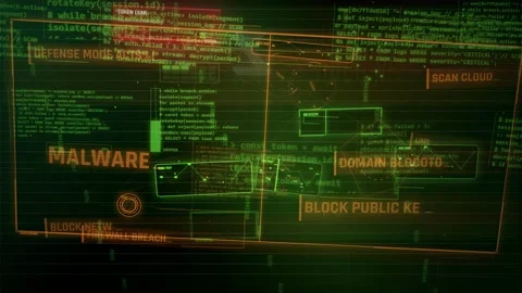 Cyber Security HUD Interface Malware Attack and Firewall Breach 스톡 동영상 335571952