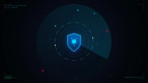 Cyber Security HUD Interface with Scanning Radar and Shield Icon Stock Footage 344513953