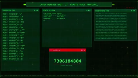 Cyber Security HUD Interface with Scrolling Code and Payload Download Stock Footage 341677123