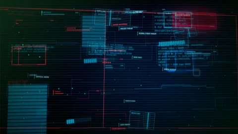 Cyber Security HUD Interface with Threat Detection and Data Analysis Stock Footage 335572797