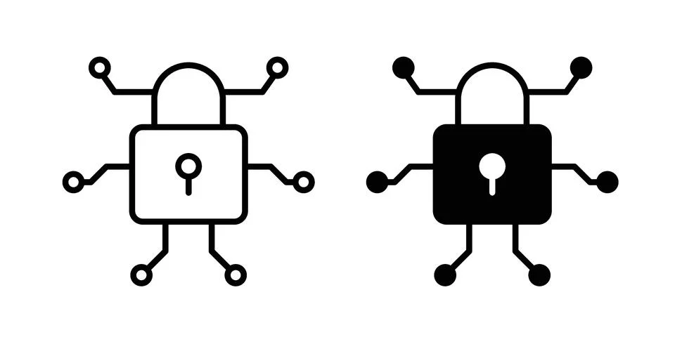 Cyber security icon black vector isolated on white Stock Illustration