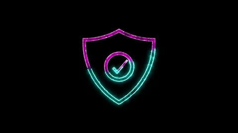 Cyber security icon concept. Cyber with checkmark icon. Neon line data prot.. Stock Footage 293482737