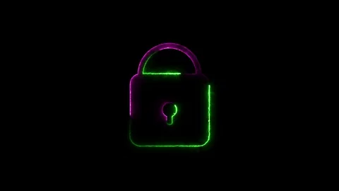 Cyber security icon concept. loock icon and Neon line data protect icon. Stock Footage 293482762