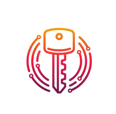 Cyber security icon key in microcircuit circle Stock Illustration