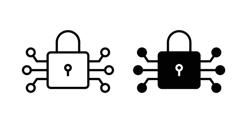 Cyber security icon linear versions pack on white background Illustrazione stock