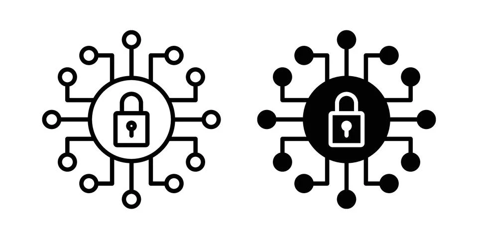 Cyber security icon. Outline, flat icons Stock Illustration