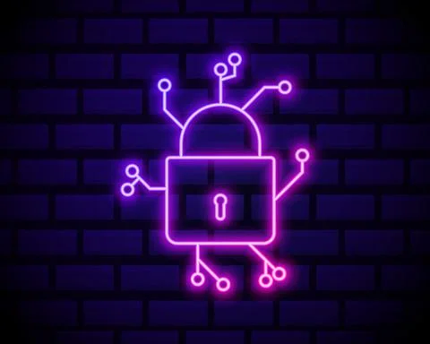 Cyber Security icon with padlock icon, data protection concept . VPN glowing  Illustrazione stock