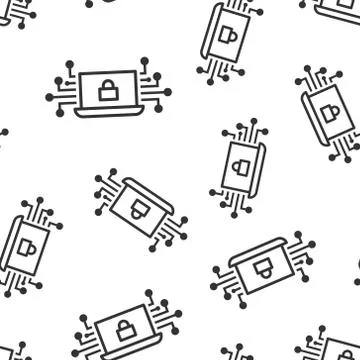 Cyber security icon seamless pattern background. Padlock locked vector illust Stock Illustration