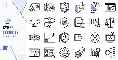 Cyber security icon set for network data protection Stock Illustration