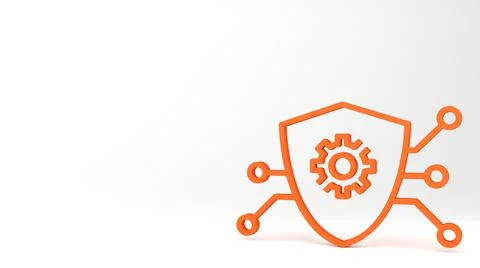 Cyber security icon. Shield with technological lines and gear. 3d render  Stock Illustration