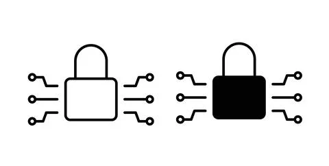 Cyber security icon symbol, outline icons Stock Illustration