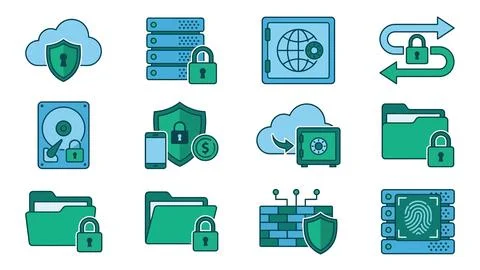 Cyber security icons with cloud computing digital safety and data protectio.. 库存插图