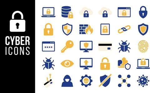 Cyber Security Icons Collection for Digital Protection and Data Safety. Illustration