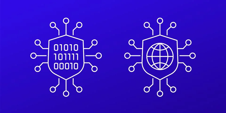 Cyber security icons, secure network line vector design Stockillustratie