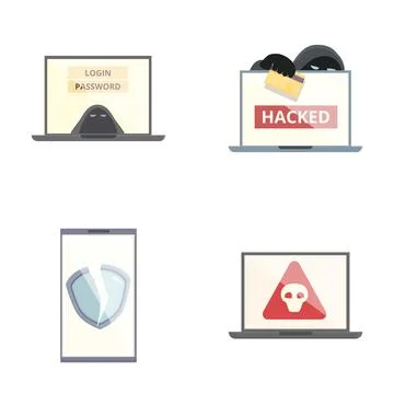 Cyber security icons set with hacking and protection themes イラスト素材