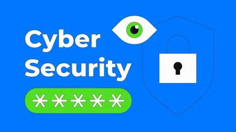 Cyber security illustration in flat outline style Stock Illustration