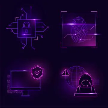 Cyber Security Illustration Set. Lock, Protection Shield, Computer, Spy Stock Illustration