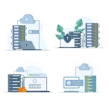 Cyber ​​security illustration set showing database protection 库存插图