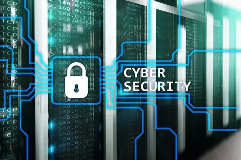 Cyber security, information privacy and data protection concept on server roo Illustrazione stock
