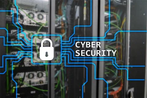Cyber security, information privacy and data protection concept on server roo Illustrazione stock