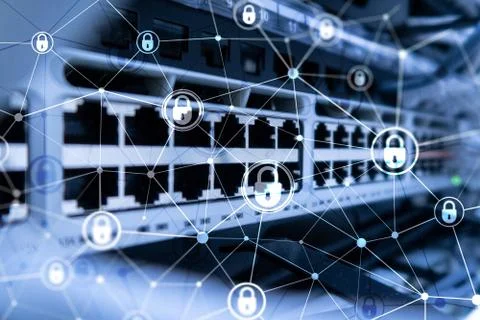Cyber security, information privacy, data protection concept on modern server Stock Photos