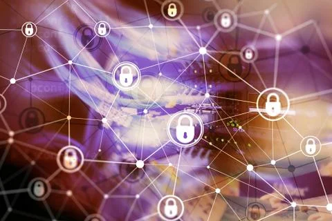 Cyber security, information privacy, data protection concept on modern server Stock Photos