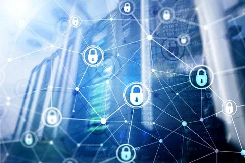 Cyber security, information privacy, data protection concept on modern server Stock Photos