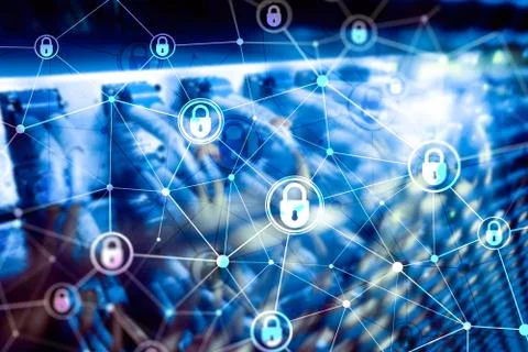 Cyber security, information privacy, data protection concept on modern server Stock Photos