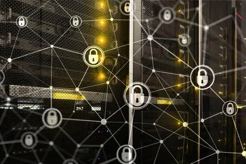 Cyber security, information privacy, data protection concept on modern server Stock Photos