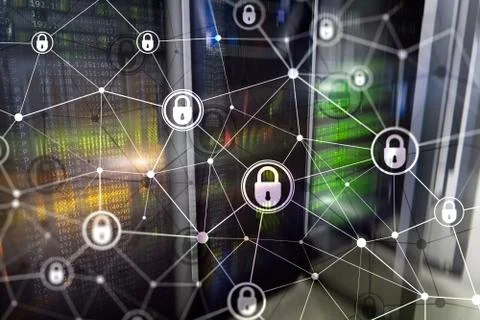 Cyber security, information privacy, data protection concept on modern server Stock Photos