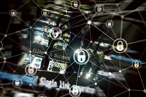Cyber security, information privacy, data protection concept on modern server Stock Photos