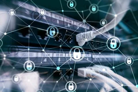 Cyber security, information privacy, data protection concept on modern server Stock Photos