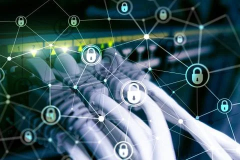 Cyber security, information privacy, data protection concept on modern server Stock Photos