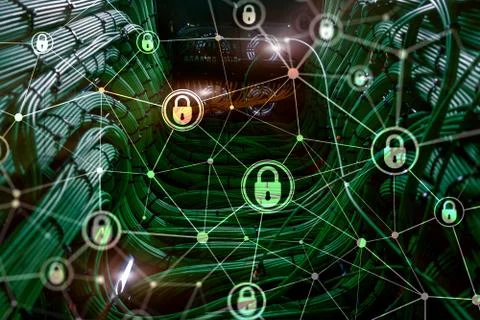 Cyber security, information privacy, data protection concept on modern server Stock Photos