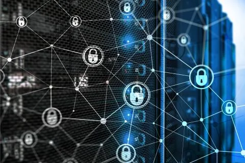 Cyber security, information privacy, data protection concept on modern server Foto stock