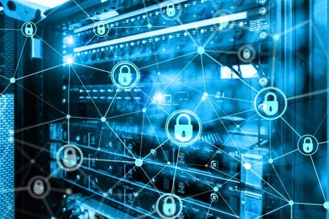 Cyber security, information privacy, data protection concept on modern server Foto stock