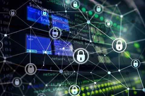 Cyber security, information privacy, data protection concept on modern server Stock Photos