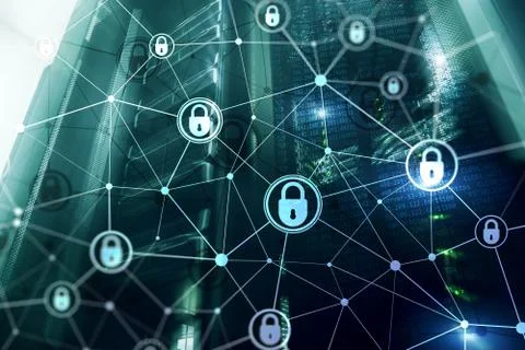 Cyber security, information privacy, data protection concept on modern server Stock Photos