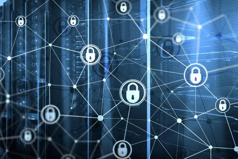 Cyber security, information privacy, data protection concept on modern server Stock Photos