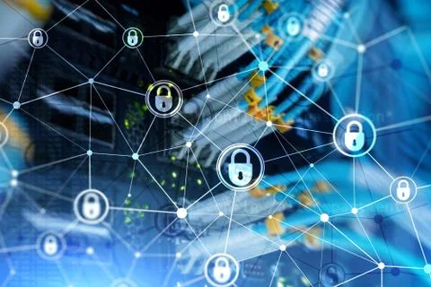 Cyber security, information privacy, data protection concept on modern server Stock Photos