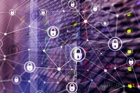 Cyber security, information privacy, data protection concept on modern server Stock Photos