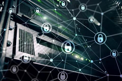 Cyber security, information privacy, data protection concept on modern server Stock Photos
