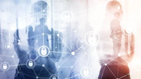 Cyber security, information privacy, data protection concept on modern server Foto stock
