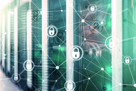 Cyber security, information privacy, data protection concept on modern server Stock Photos