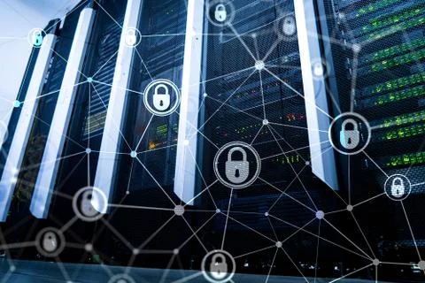 Cyber security, information privacy, data protection concept on modern server Stock Photos