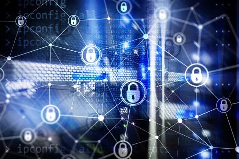 Cyber security, information privacy, data protection concept on modern server Foto stock