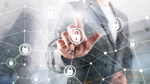 Cyber security, information privacy, data protection concept on modern server Stock Photos